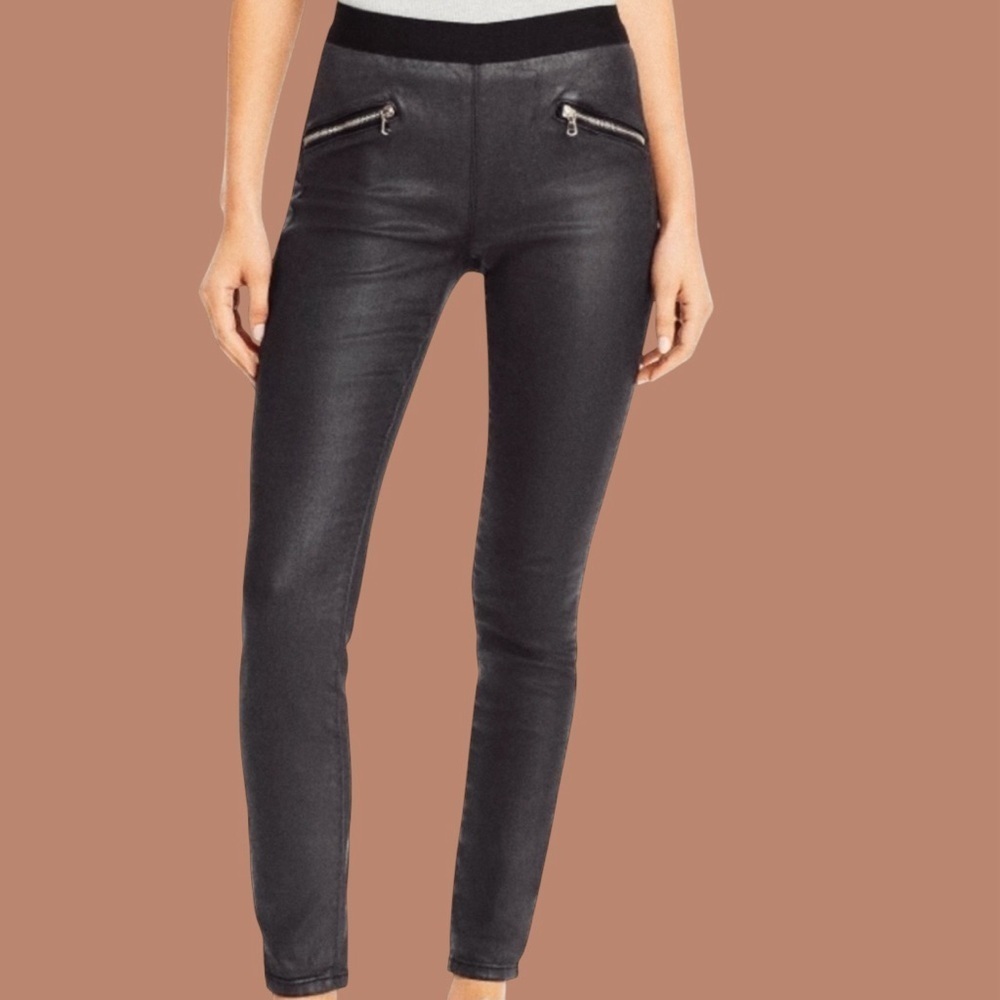 NWT Blank NYC Black Coated Denim Pull-On Zipper Detail Legging Size 25